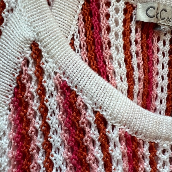 C&C California Crochet Beach Cover Up Sleeveless Halter Striped Pink White Small - Picture 4 of 8